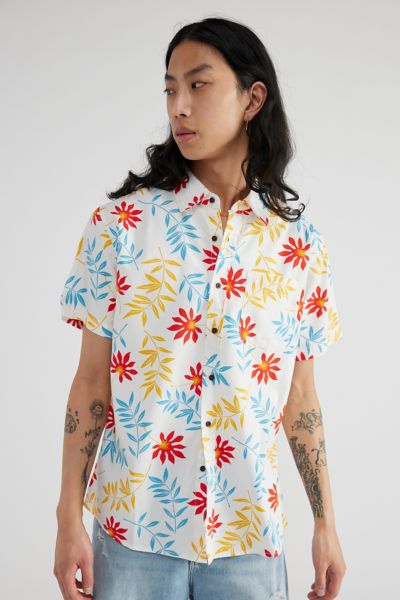Shop Katin Uo Exclusive Rockaway Short Sleeve Shirt Top In Foam Blue/red Gold, Men's At Urban Outfitters