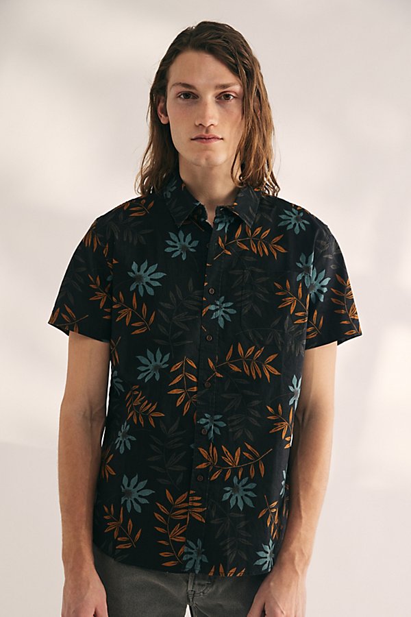 Shop Katin Rockaway Short Sleeve Button-down Shirt Top In Black, Men's At Urban Outfitters