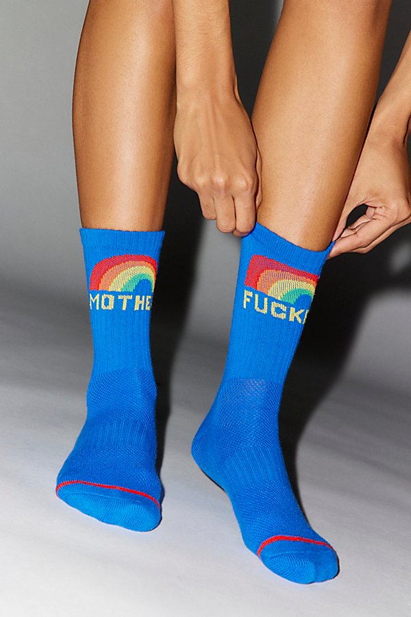 Shop Mother Rainbow Baby Steps Crew Sock In Blue, Women's At Urban Outfitters