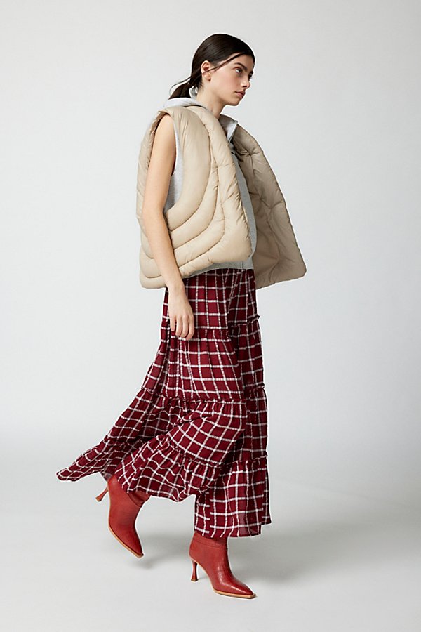 Urban Renewal Remnants Check Tiered Maxi Skirt In Red, Women's At Urban Outfitters