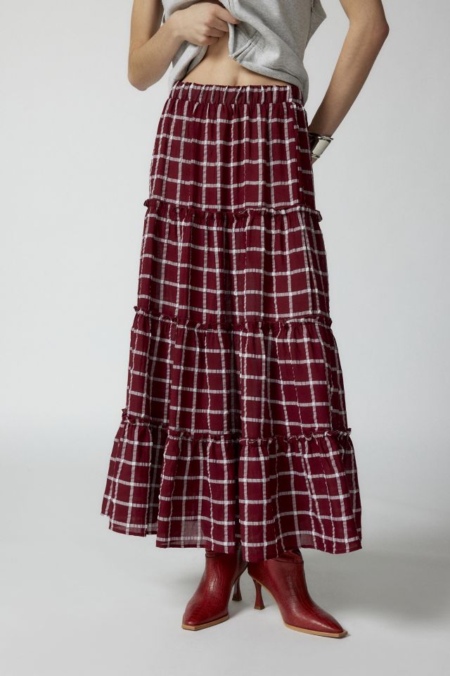 Urban Renewal Remnants Check Tiered Maxi Skirt #1