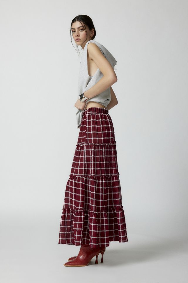 Urban Renewal Remnants Check Tiered Maxi Skirt #2