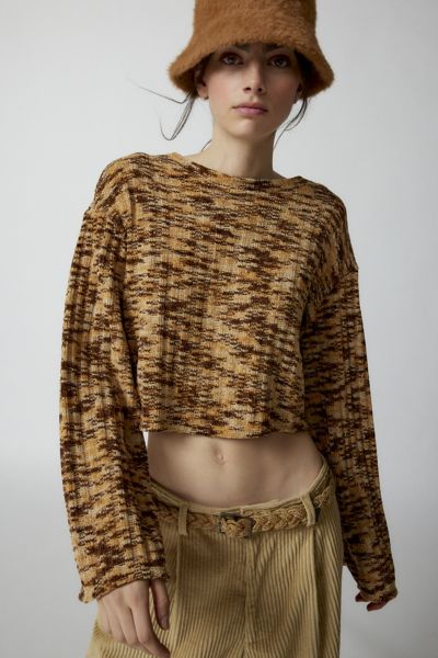 Urban Renewal Remnants Marled Chenille Drippy Sleeve Sweater In Taupe, Women's At Urban Outfitters