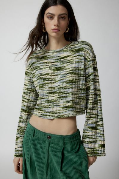 Urban Renewal Remnants Marled Chenille Drippy Sleeve Sweater In Green, Women's At Urban Outfitters