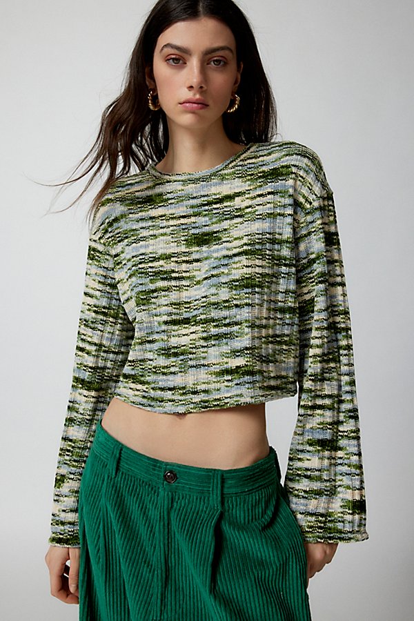 Urban Renewal Remnants Marled Chenille Drippy Sleeve Sweater In Green, Women's At Urban Outfitters