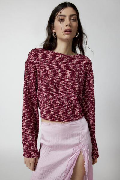 Urban Renewal Remnants Marled Chenille Drippy Sleeve Sweater In Red, Women's At Urban Outfitters