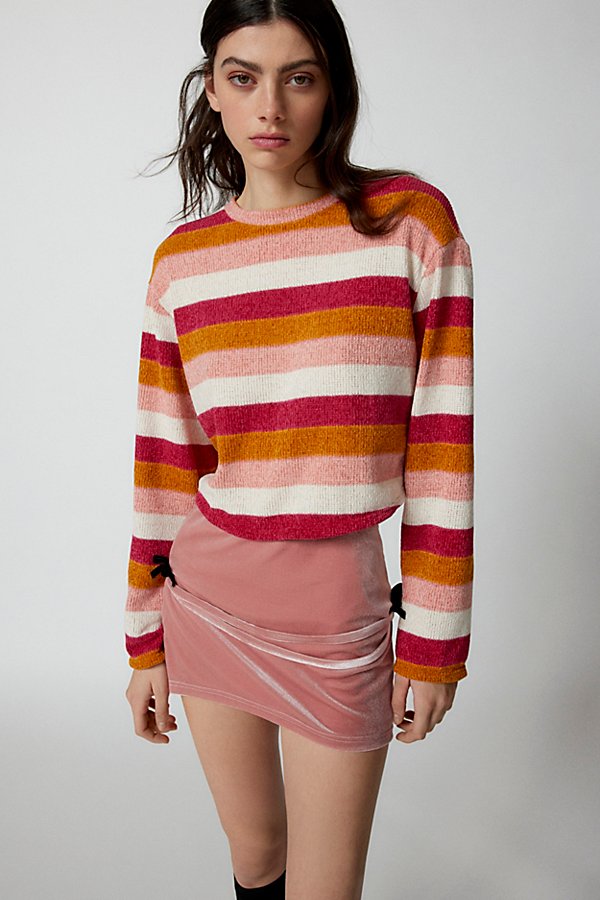 Urban Renewal Remnants Wide Stripe Chenille Cropped Sweater In Orange, Women's At Urban Outfitters