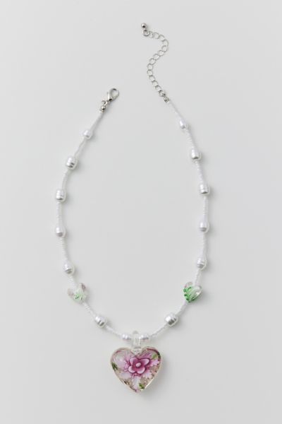 Pearl Glass Heart Necklace