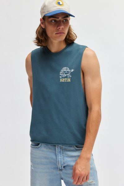 Katin Uo Exclusive Muscle Tee In Dark Teal Sand Wash, Men's At Urban Outfitters In Blue