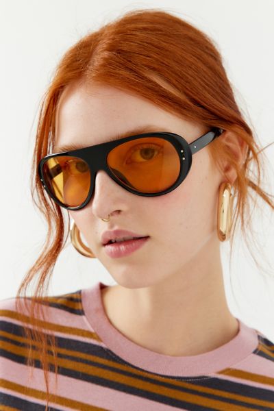 Urban Outfitters Agyness Aviator Sunglasses In Black/orange, Women's At