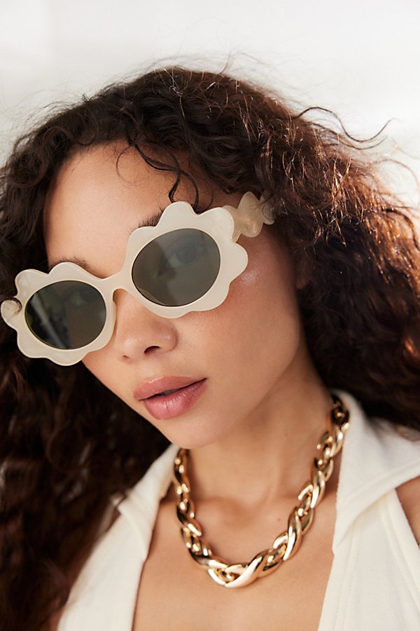 Urban Outfitters Wavy Oval Sunglasses In Cream, Women's At