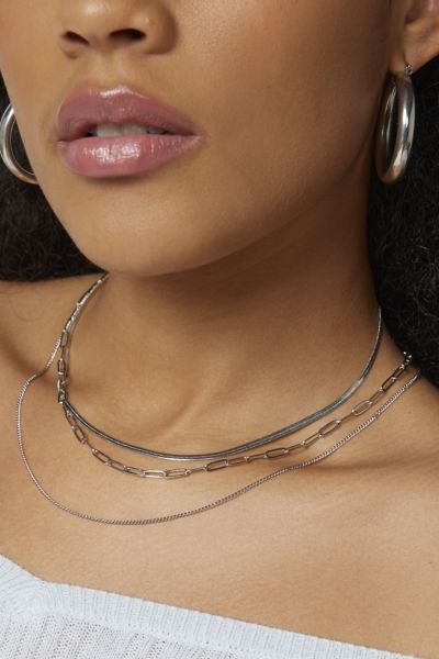 Urban Outfitters Delicate Chain Toggle Layering Necklace Set In Silver, Women's At