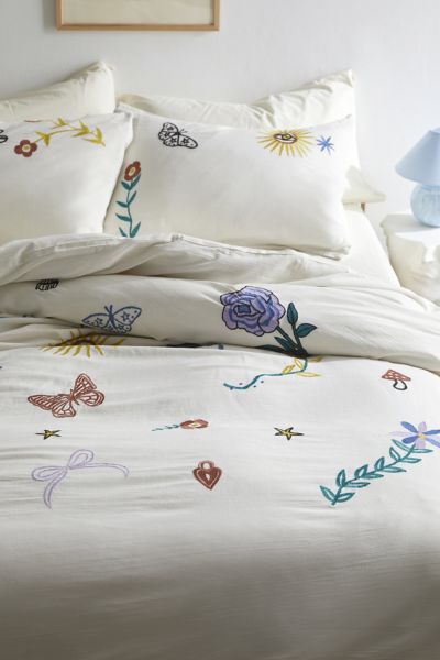 Shop Urban Outfitters Magical Garden Embroidered Duvet Cover In White At