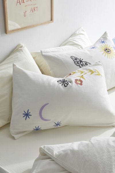 Shop Urban Outfitters Magical Garden Embroidered Sham Set In White At