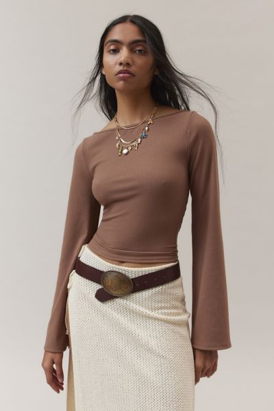 Shop Urban Renewal Remnants Slinky Drippy Sleeve Top In Brown, Women's At Urban Outfitters