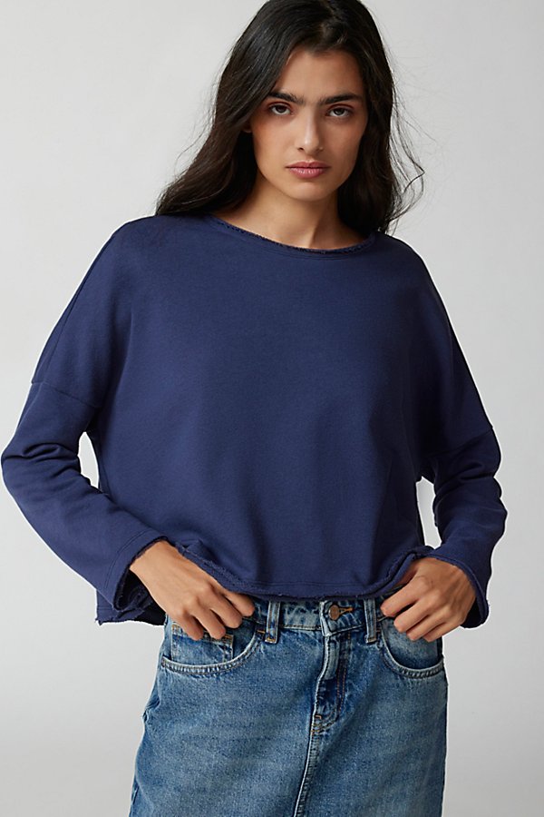 Urban Renewal Remnants Terrycloth Boxy Crew Neck Sweatshirt In Navy, Women's At Urban Outfitters