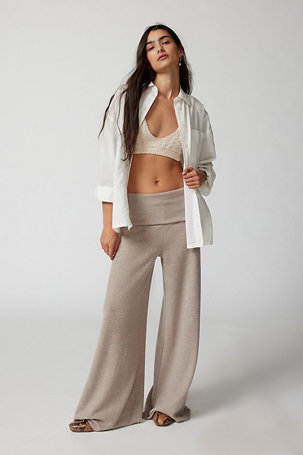 Urban Renewal Remnants Foldover Lounge Puddle Pant In Taupe At Urban Outfitters