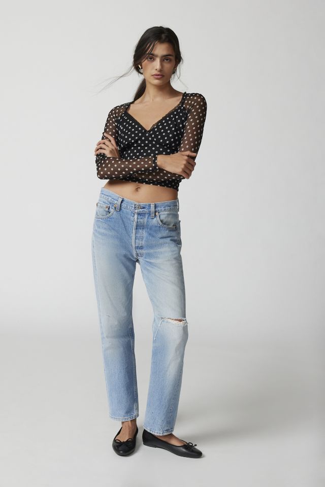 Urban Renewal Remnants Polka Dot Mesh Long Sleeve Top #1