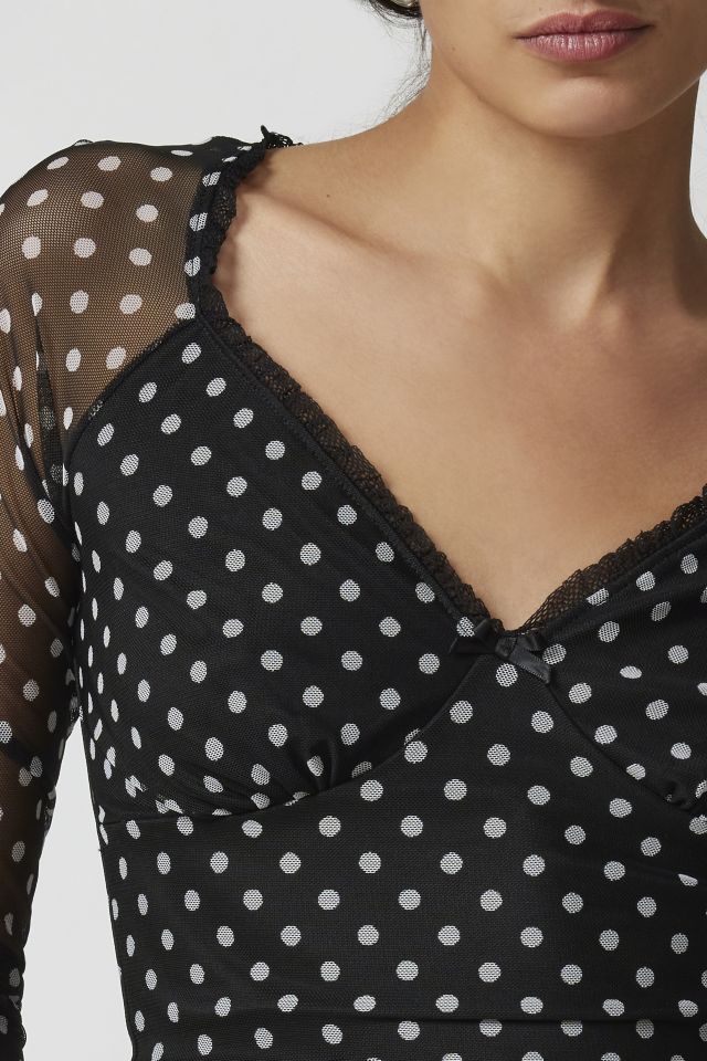 Urban Renewal Remnants Polka Dot Mesh Long Sleeve Top #2
