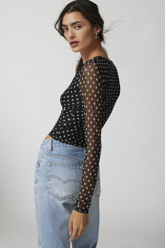 Urban Renewal Remnants Polka Dot Mesh Long Sleeve Top #3