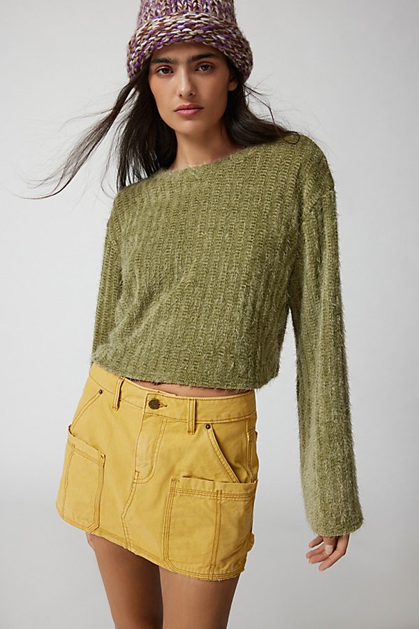 Urban Renewal Remnants Fuzzy Bell Sleeve Pullover Sweater In Green, Women's At Urban Outfitters