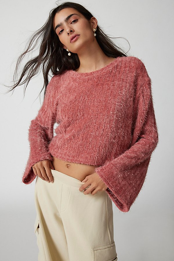Urban Renewal Remnants Fuzzy Bell Sleeve Pullover Sweater In Rose, Women's At Urban Outfitters