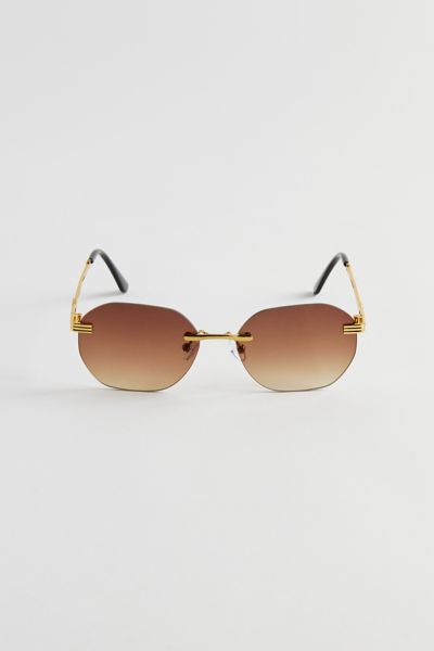 Urban Outfitters Jasper Rimless Hex Sunglasses In Gold, Men's At  In Brown