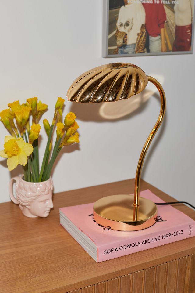 Vintage + Vintage Brass Gooseneck Clam Shell Shade Desk Lamp