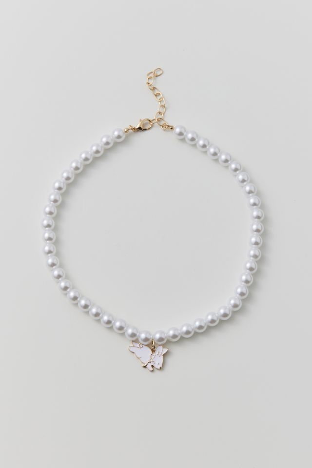 Enameled Bunny Charm Pearl Necklace #1