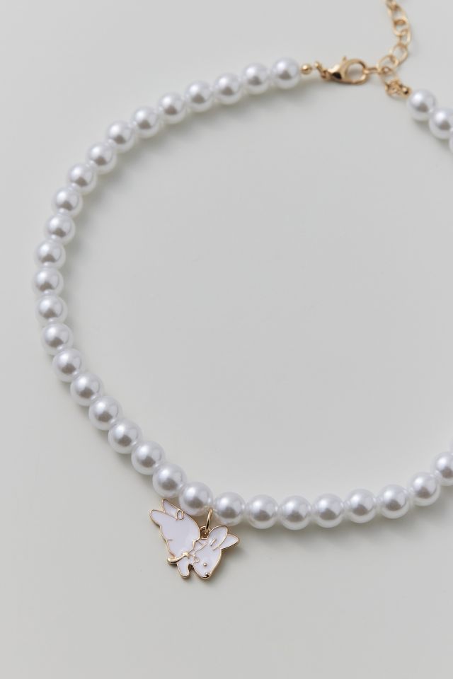 Enameled Bunny Charm Pearl Necklace #2