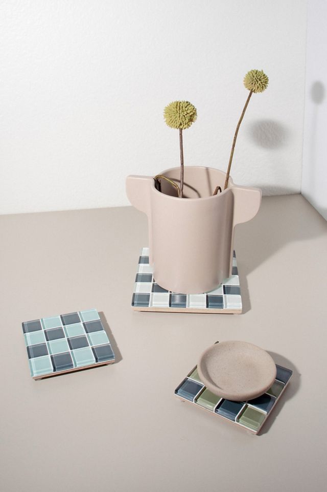 Subtle Art Studios Square Checkered Glass Tile Tray #2
