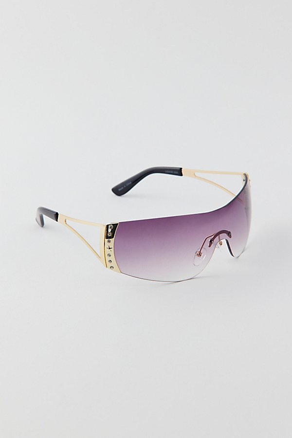 Urban Outfitters Chrissy Metal Shield Sunglasses In Gold/purple, Women's At