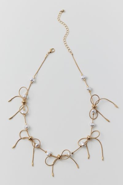 Mini Bow Pearl Chain Necklace