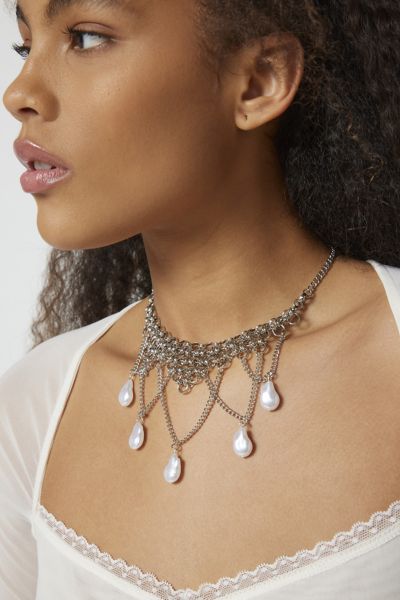 Pearl Chain Bib Necklace