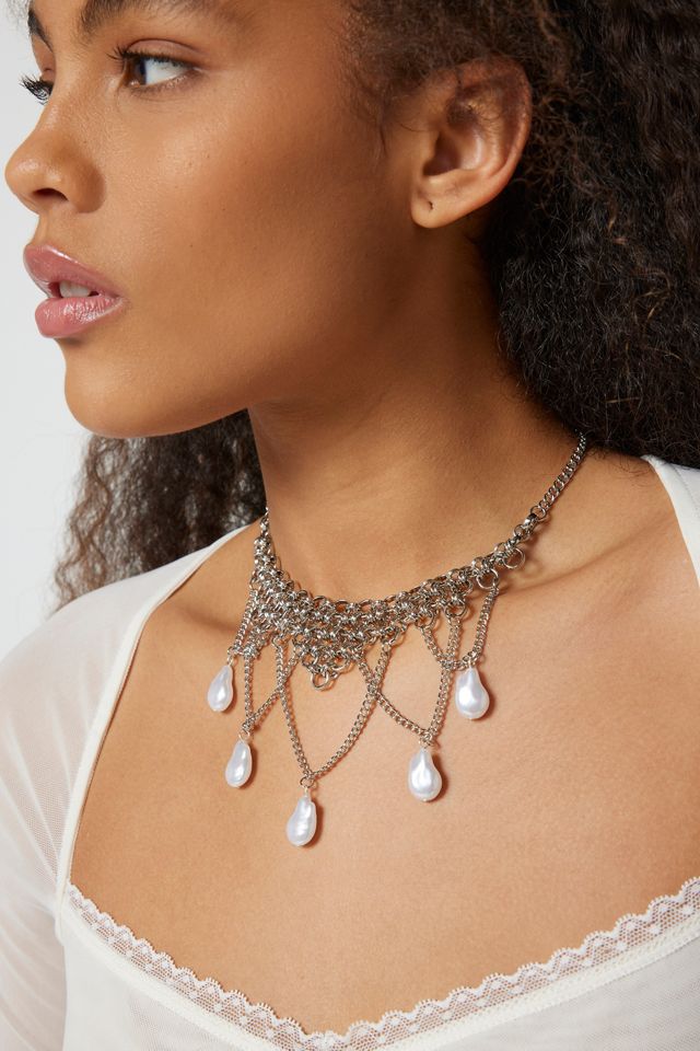 Pearl Chain Bib Necklace | Urban Outfitters