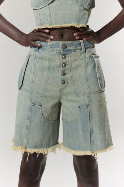 Private Policy Distressed Studded Denim Short
