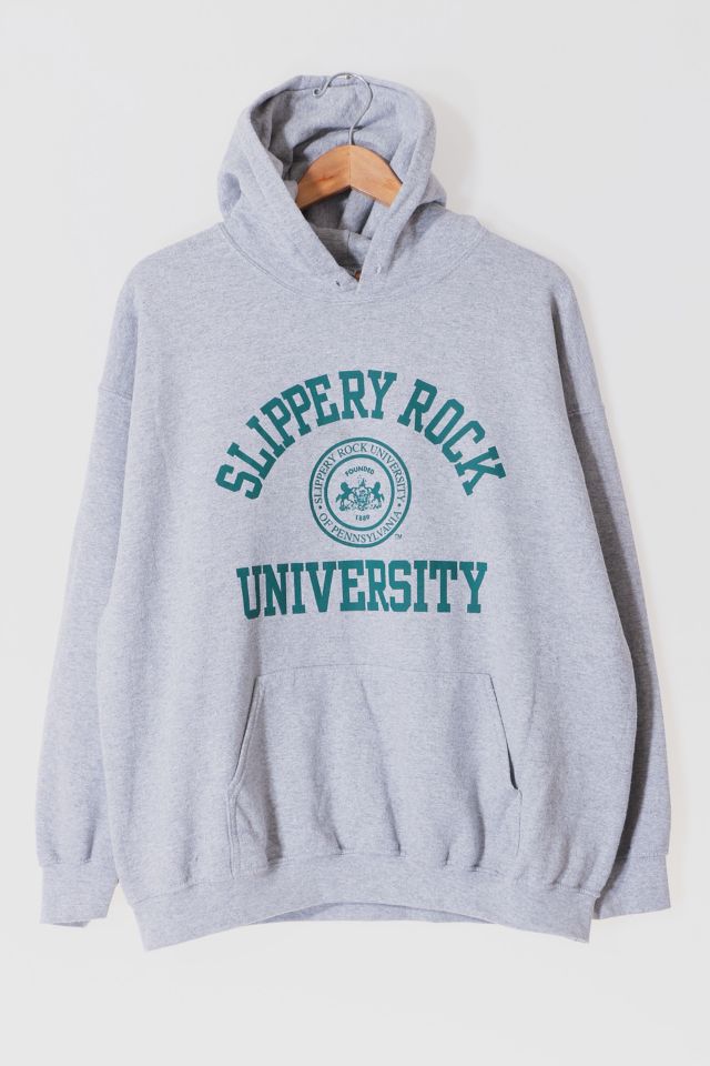 Women's oversized Slippery Rock University gray hoodie sweatshirt