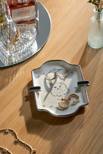 Shop Urban Outfitters Ornate Ashtray Catch-all Dish In Cat Silver At