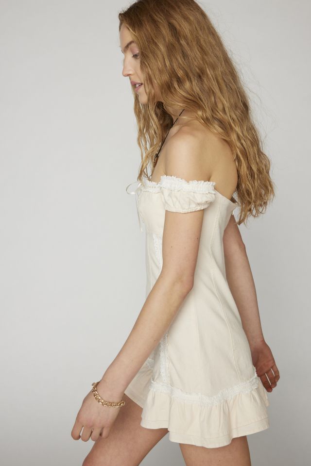Robe Mini Épaules Dénudées Francesca en Lin Kimchi Bleu #2