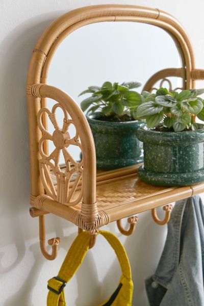 Daisy Rattan Wall Multi-Hook Shelf