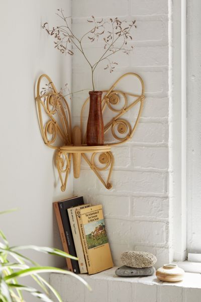 Urban Outfitters Butterfly Rattan Corner Wall Shelf In Natural At  In Neutral