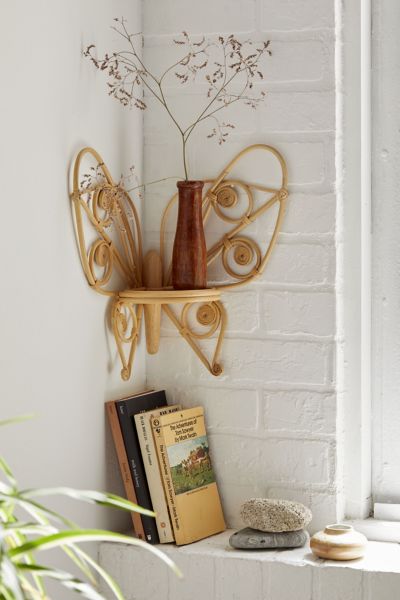 Butterfly Rattan Corner Wall Shelf