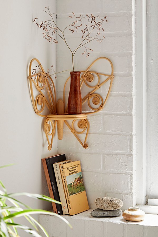 Urban Outfitters Butterfly Rattan Corner Wall Shelf In Natural At  In Neutral