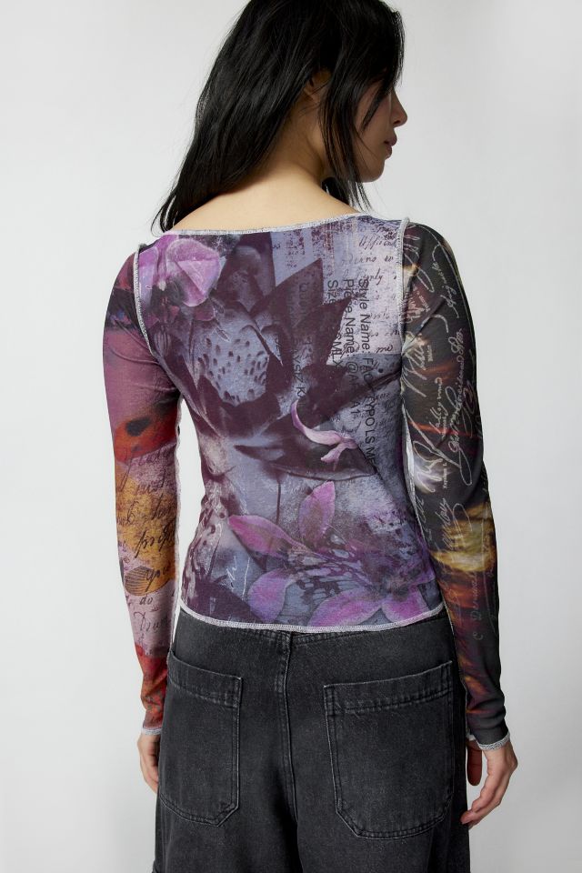 Floral Mesh Long Sleeve Tee #3