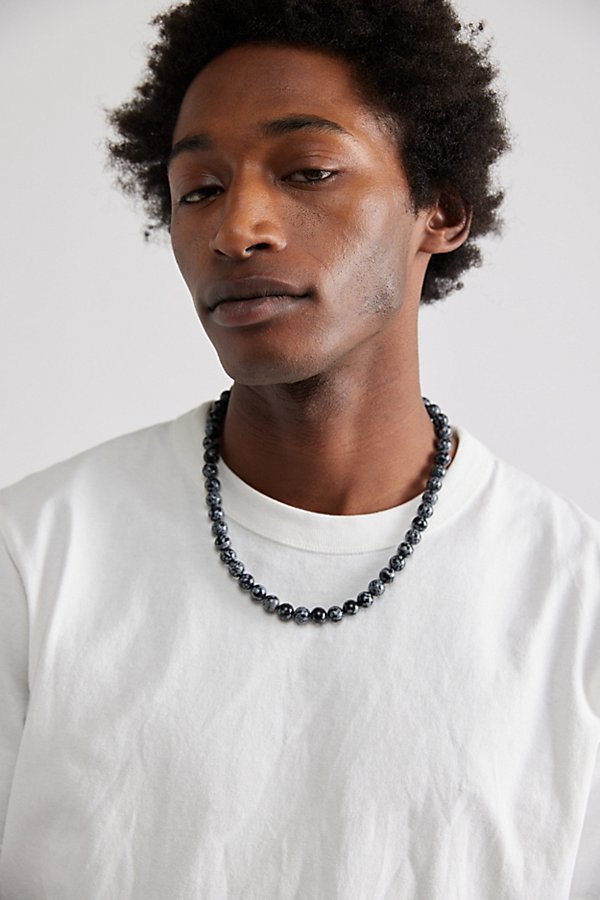 Urban Outfitters Genuine Stone Beaded Necklace In Black, Men's At