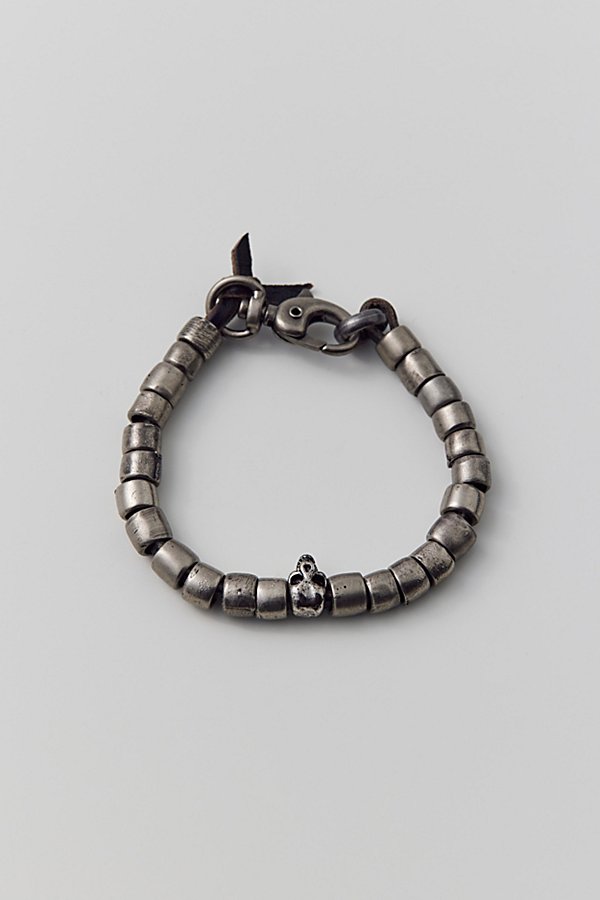 Urban Outfitters Skull Leather Bracelet In Silver, Men's At  In Multi