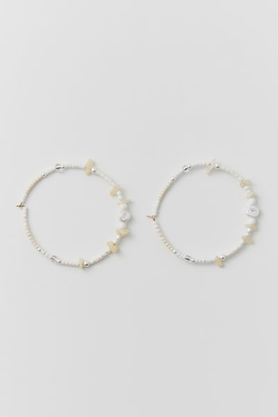 Urban Outfitters Beaded Stone Oversized Hoop Earring In Cream, Women's At