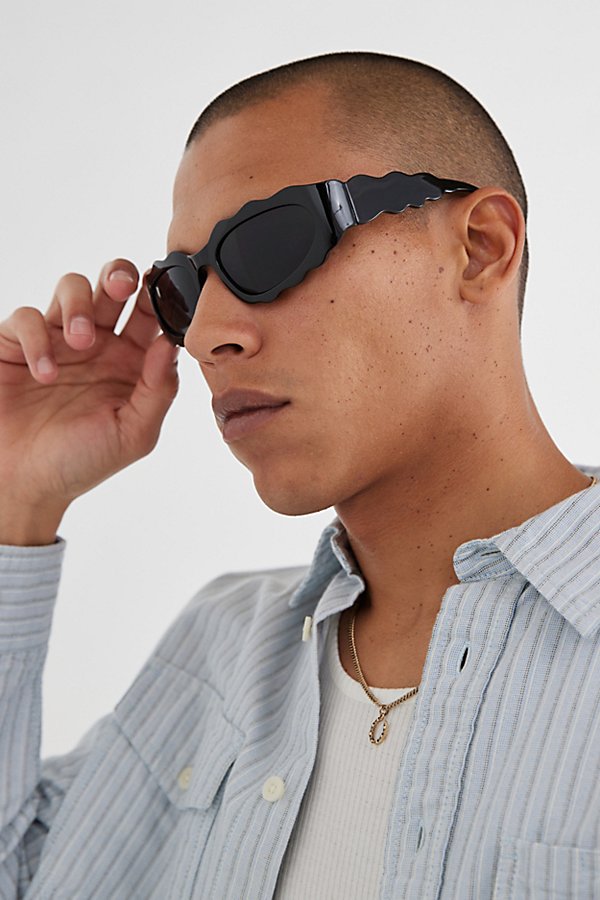 Urban Outfitters Zenon Waaavy Shield Sunglasses In Black, Men's At