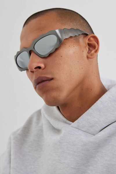 Urban Outfitters Zenon Waaavy Shield Sunglasses In Silver, Men's At