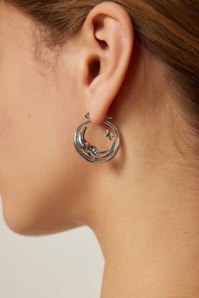 Urban Outfitters Moon Hoop Earring In Silver, Women's At